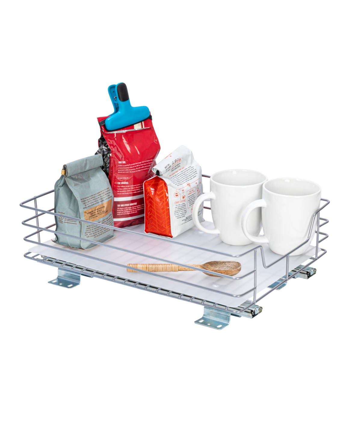 Glidez Steel Pull-Out/Slide-Out Storage Organizer with Plastic Liner for Under Cabinet or Wire Shelf 1-Tier Design - Silver