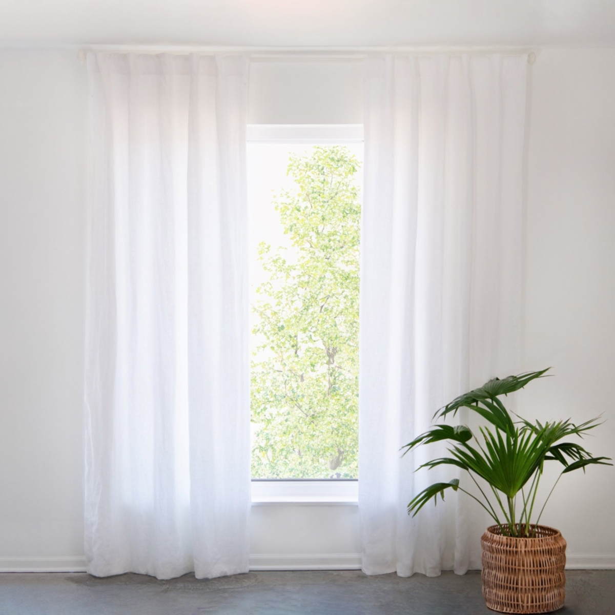 100% French Linen Window Curtain Set - Pebble heather