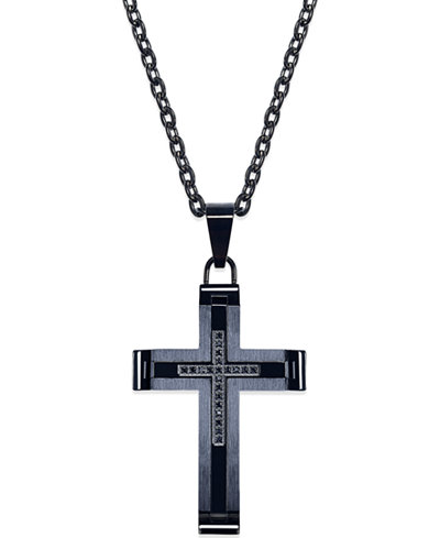 cross steel stainless necklace pendant diamond macys plated accent necklaces ion mens jewelry main crosses www1