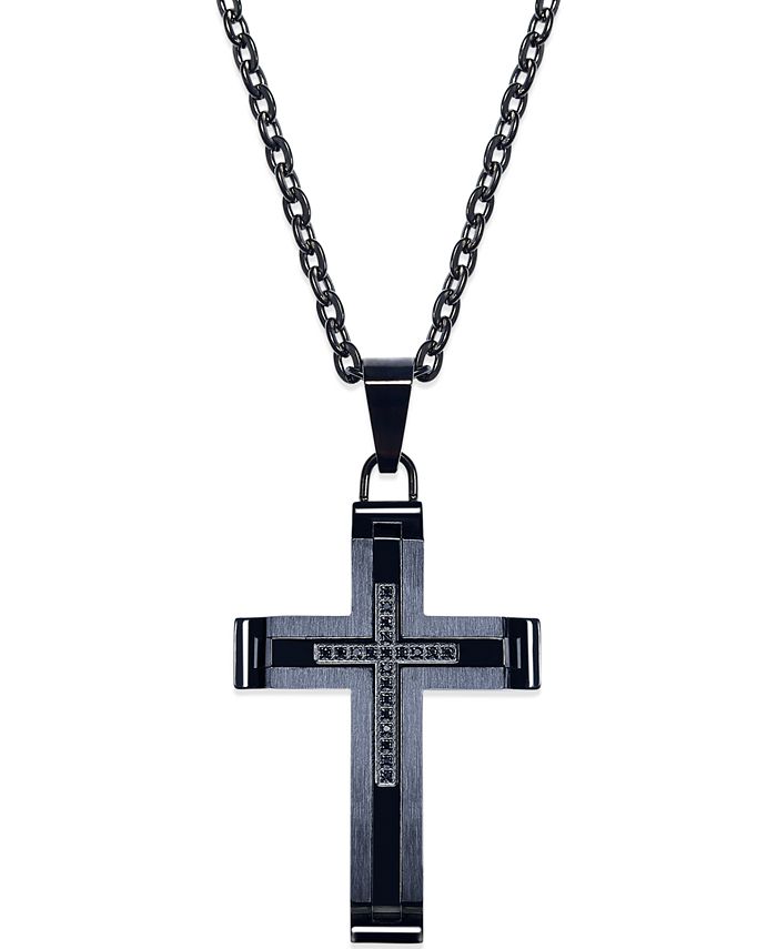 Macy's - Men's Cross Pendant Necklace in Black IP-Treated Stainless Steel