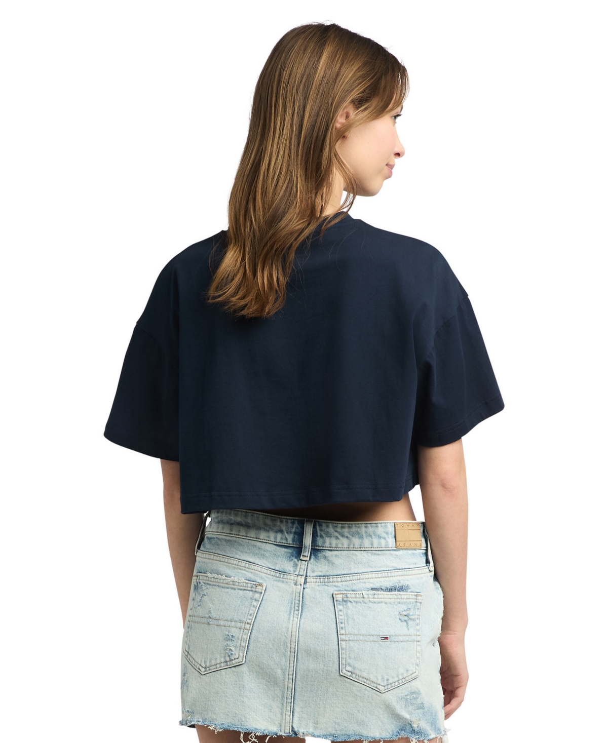 Tommy Jeans Women's Cotton Oversized Cropped Tartan Graphic T-Shirt
