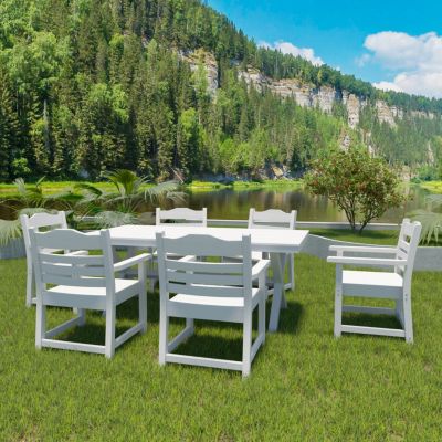 Outdoor Dining Armchairs (Set of 2), White and Wood Grain