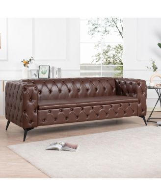 84.06" Width Traditional Square Arm Removable Cushion 3 Seater Sofa