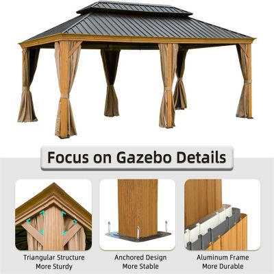 Aluminum Wood Grain Gazebo with Curtains & Netting