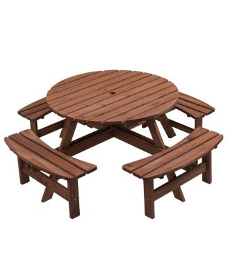 8 Person Wooden Picnic Table with Built-In Benches