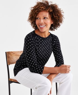 Style & Co - Women's Polka-Dot Cotton Knit Boat-Neck Top