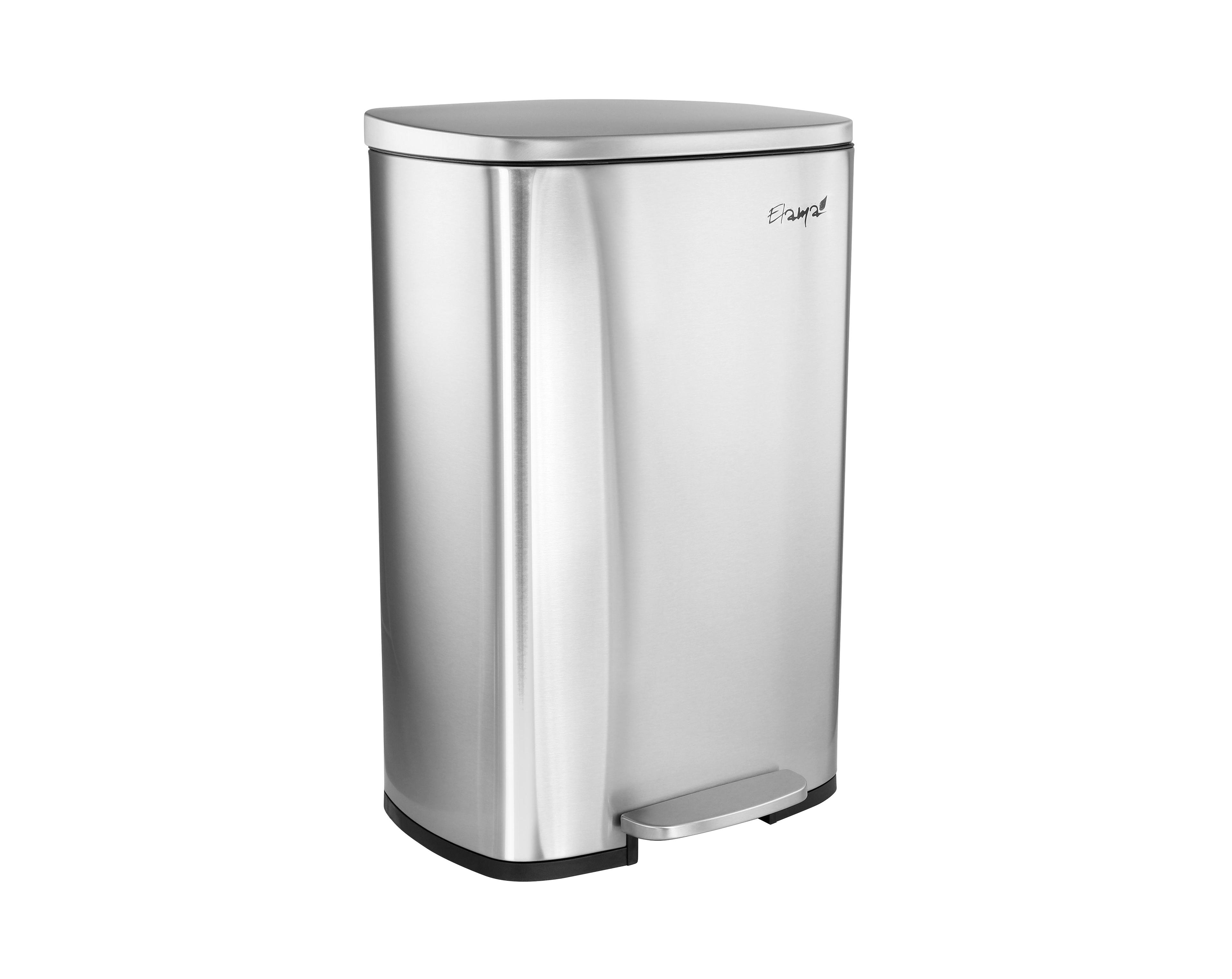 Elama 50 Liter/13 Gallon Rectangular Stainless Steel Step Trash Bin with Slow Close Mechanism in Matte Silver