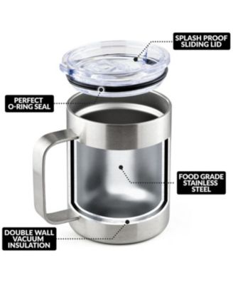 12 oz Insulated Coffee Mug with Lid - Stainless Steel Camping Mug Tumbler with Handle