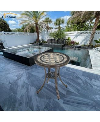 Patio Table Round Outdoor Dinging Coffee Table with Umbrella Hole