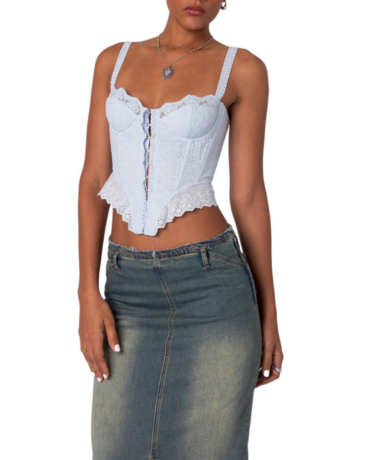 Edikted Women's Asteria Eyelet Corset - Light-blue