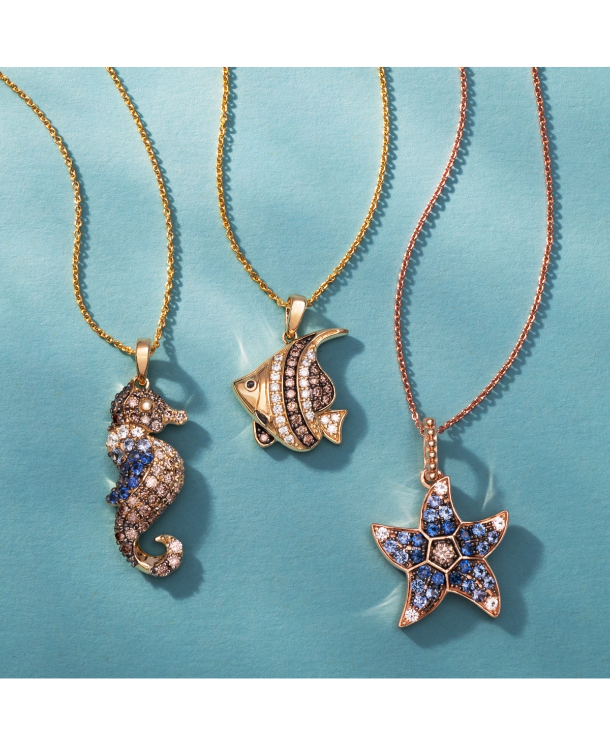 Le Vian Multi-Sapphire (5/8 ct. t.w.) & Chocolate Diamond (1/20 ct. t.w.) Starfish Pendant Necklace in 14k Rose Gold, 18