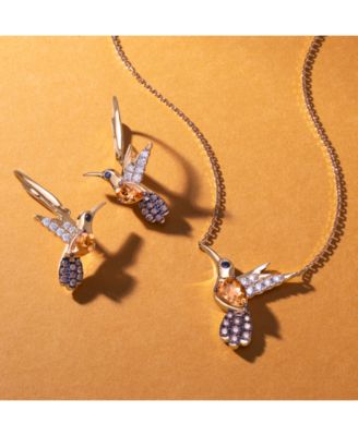 Cinnamon Citrine (1/2 ct. t.w.), Nude Diamonds (1/8 ct. t.w.), Chocolate Diamonds (1/6 ct. t.w.) & Blackberry Diamonds (1/6 ct. t.w.) Hummingbird Necklace in 14k Yellow Gold, 18" + 2" extender