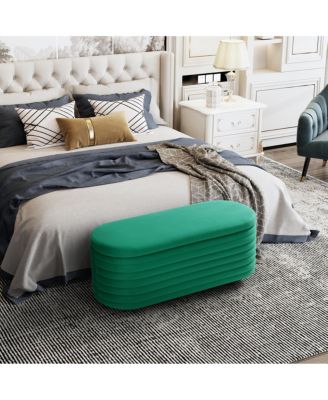 42" Wide Modern Upholstered Velvet Tufted Oval Storage Ottoman Bench