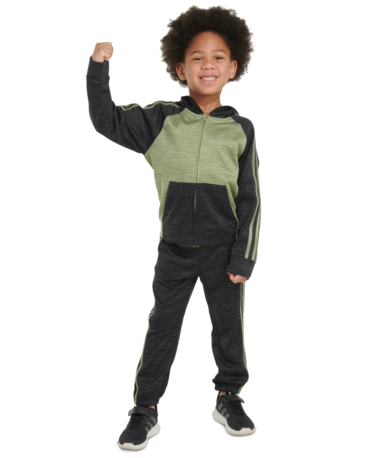 adidas Little & Toddler Boys Melange Hooded Jacket & Jogger Pants, 2 Piece Set
