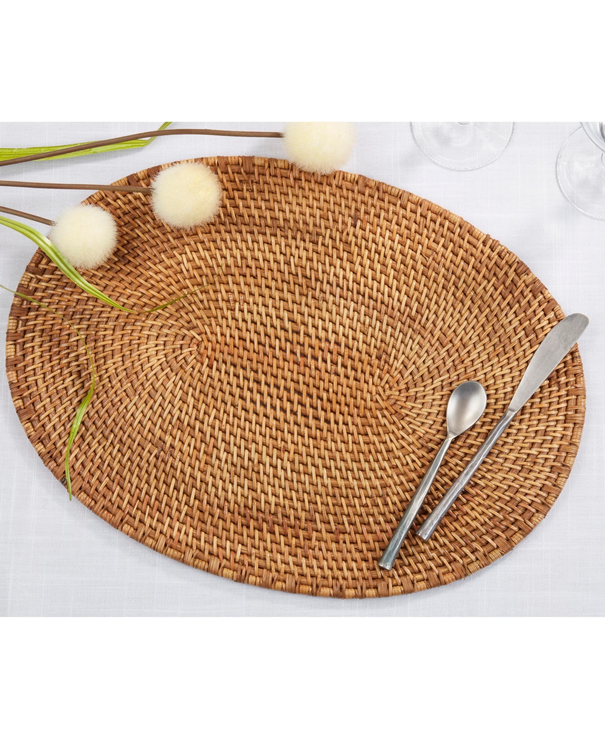Saro Lifestyle Woven Rattan Placemats Set Of 4,14"x19" In Caramel