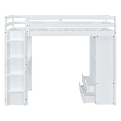  Loft Bed with Shelves, Desk & LED, White