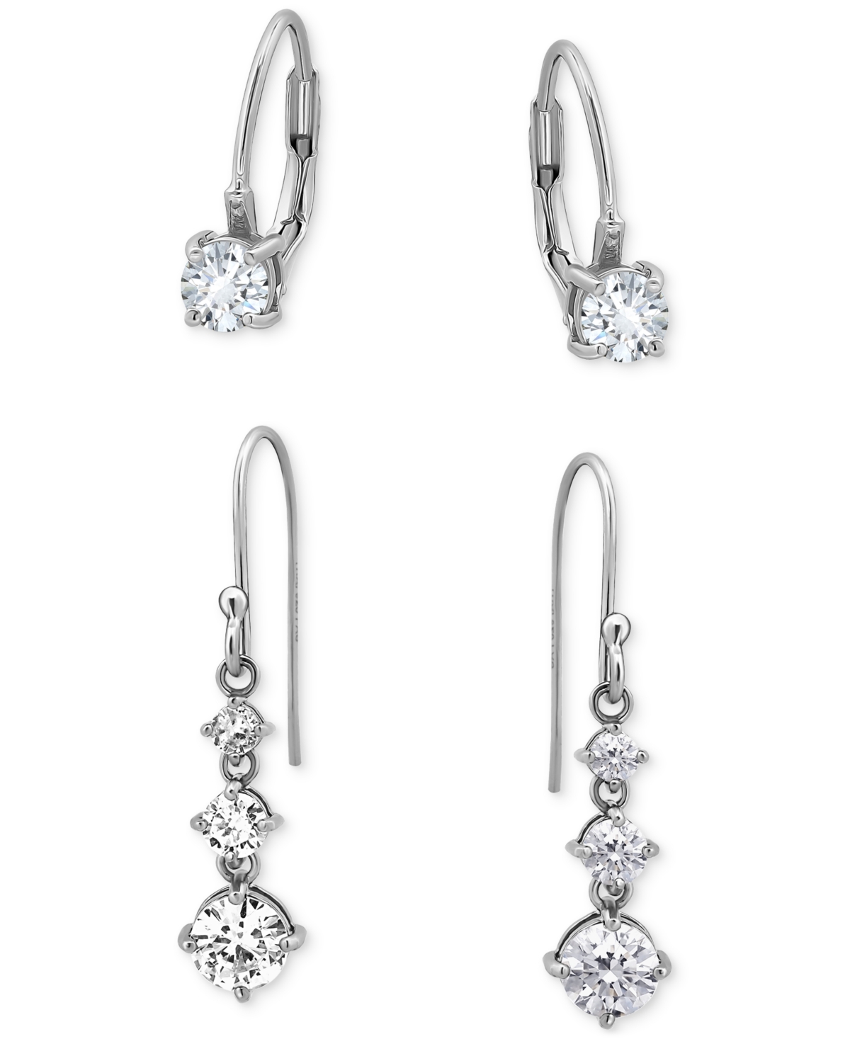 2-Pc. Set Cubic Zirconia Leverback & Dangle Drop Earrings in Sterling Silver, Created for Macy's - Silver
