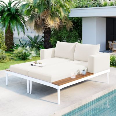 Streamdale Modern Outdoor Daybed with Wood Topped Side Spaces