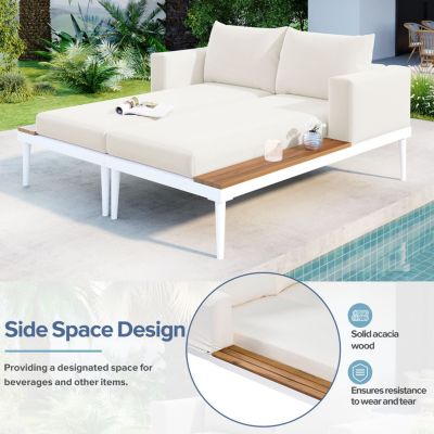 Streamdale Modern Outdoor Daybed with Wood Topped Side Spaces