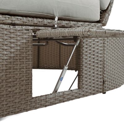 Gray Rattan Outdoor Daybed with Cushions and Cup Trays