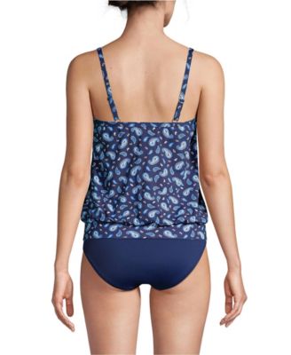 Women's Blouson Tummy Hiding Tankini Swimsuit Top Adjustable Straps