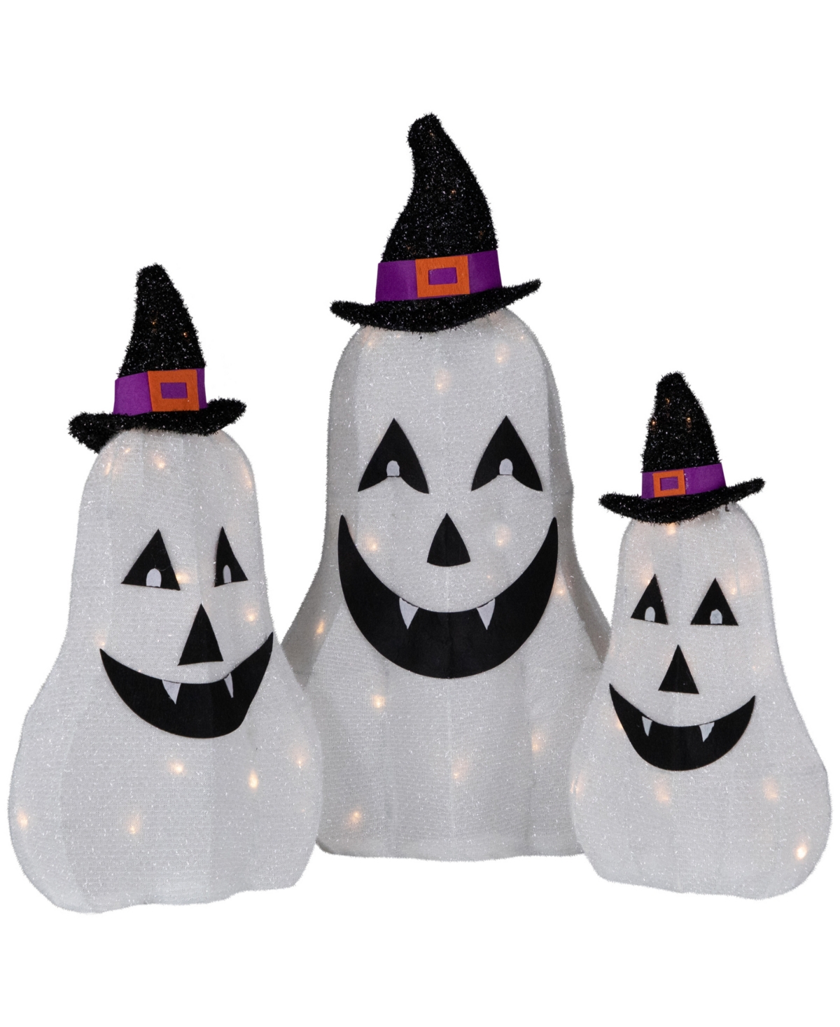 Set of 3 Led Jack O' Lantern Ghosts Outdoor Halloween Decorations - White