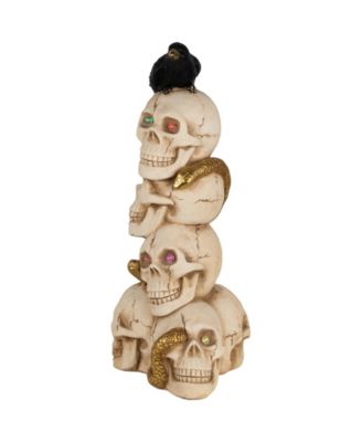 27.5" LED Lighted Skull Tower with Raven Halloween Decoration