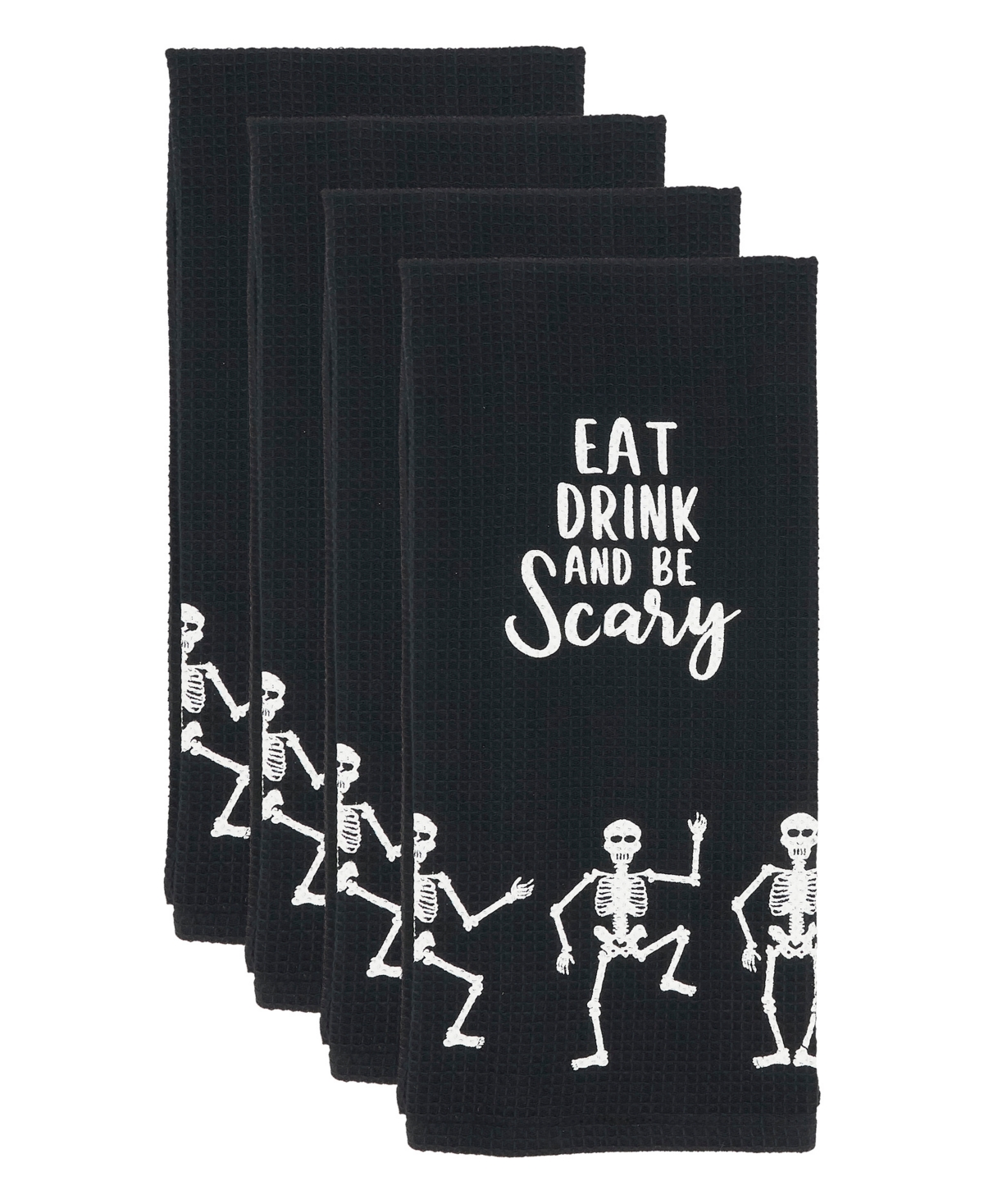 Saro Lifestyle Frightful Feast Skeleton Kitchen Towel Set Of 4,18"x28" In Black