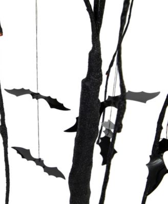 24" LED Lighted Black Glittered Halloween Willow Tree with Bats - Orange Lights