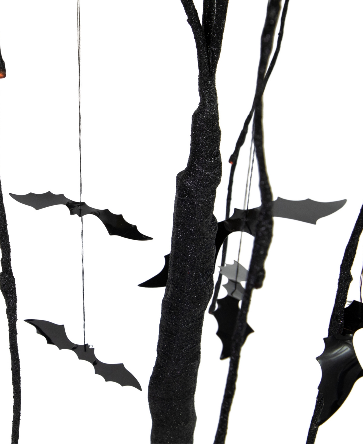 Northlight 24" Led Lighted Black Glittered Halloween Willow Tree With Bats In Black