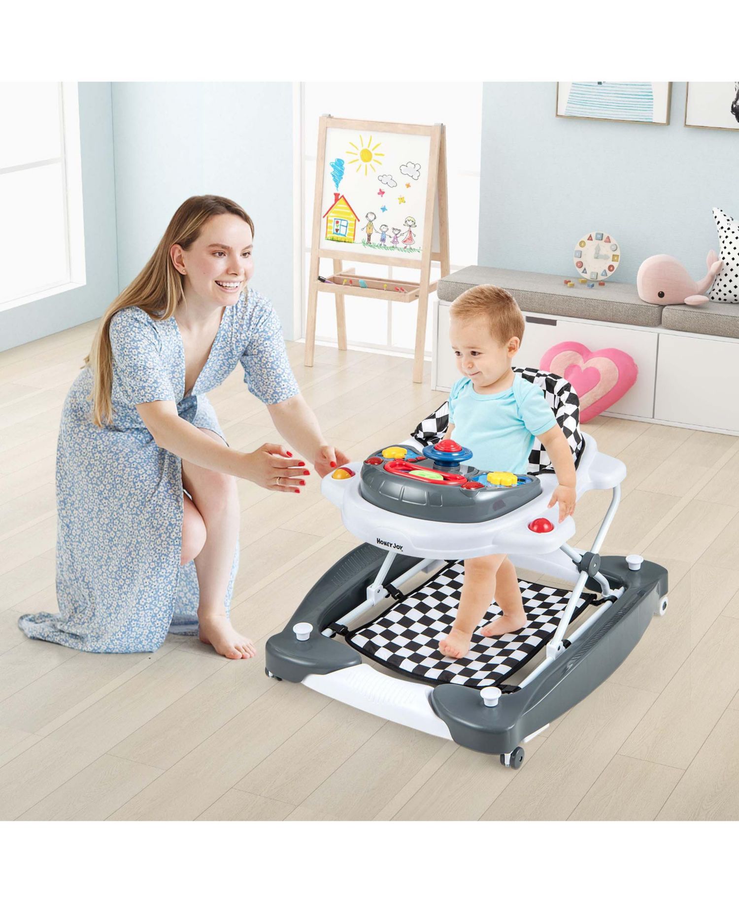 6 in 1 Baby Walker Adjustable Toddler Activity Center with Music Tray