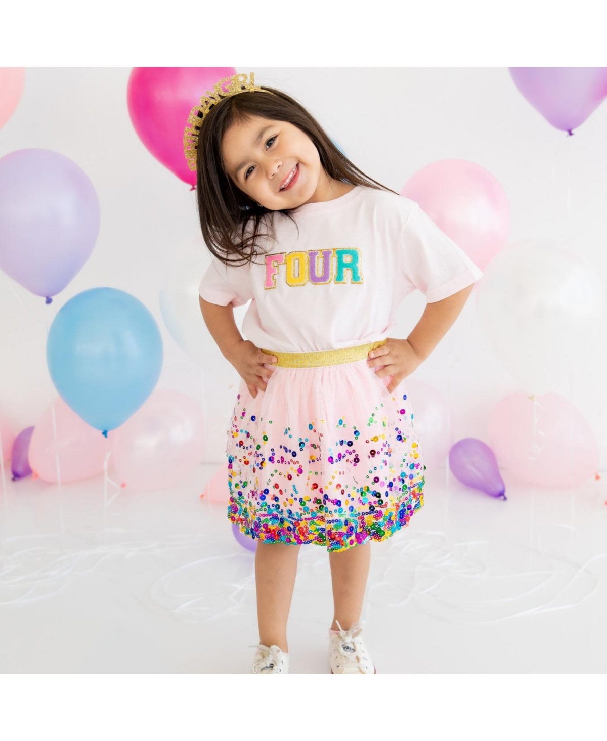 Sweet Wink Toddler Girls Fourth Birthday Patch Short Sleeve T-Shirt