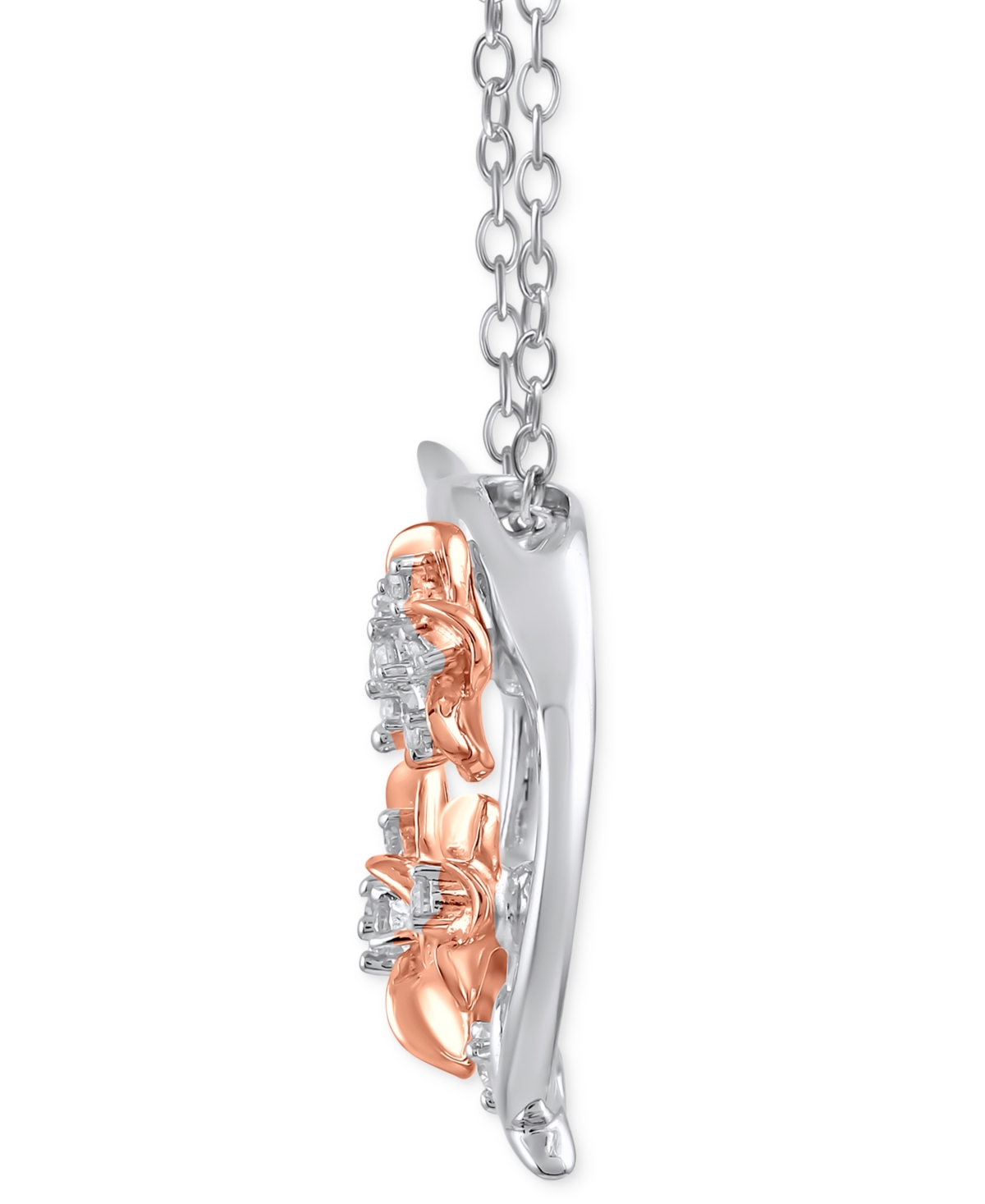 Diamond Mulan Flower Pendant Necklace (1/10 ct. t.w.) in Sterling Silver & Rose Gold-Plate, 16