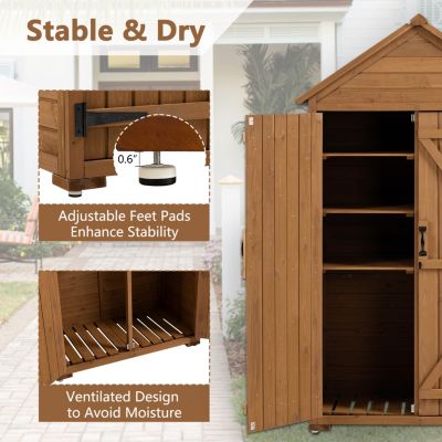 Wooden Outdoor Storage Cabinet with Shelves and Latch