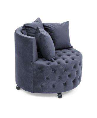 Swivel Chair with Velvet Upholstery and Pillows