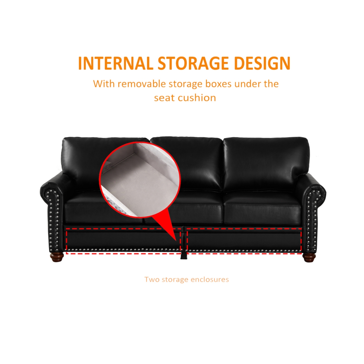 Streamdale Furniture Living Room Sofa With Storage Sofa 1+2+3 SectionalFaux Leather - Black