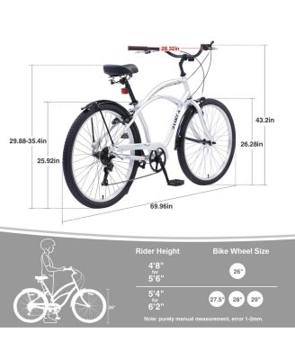 Men'S Beach Cruiser Bike, 7 Speed Bicycles, 26"Inch Multiple Colors