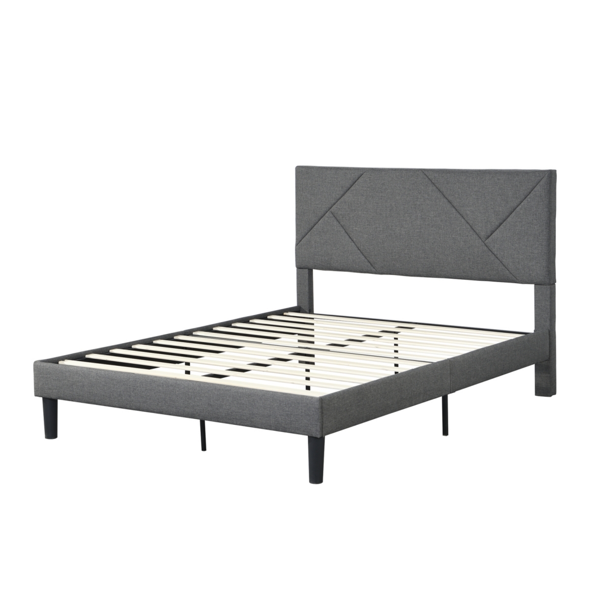 Streamdale Furniture Upholstered Platform Bed, Queen, Gray, Wood Slat Support