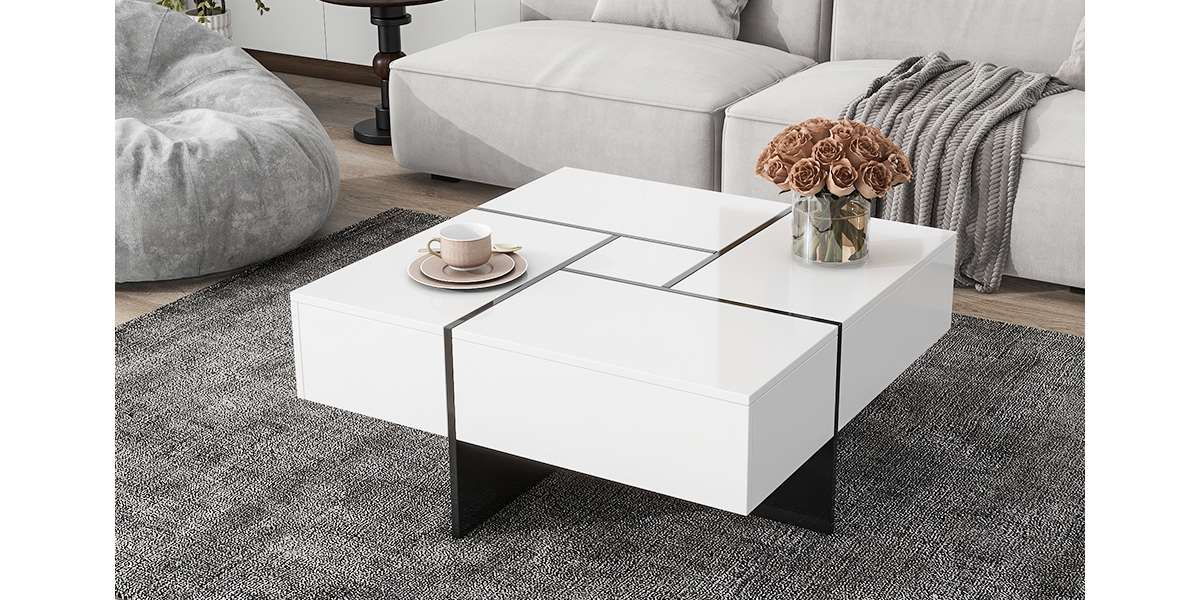 Streamdale Furniture Modern Square Coffee Table with Hidden Storage and Extendable Tabletop
