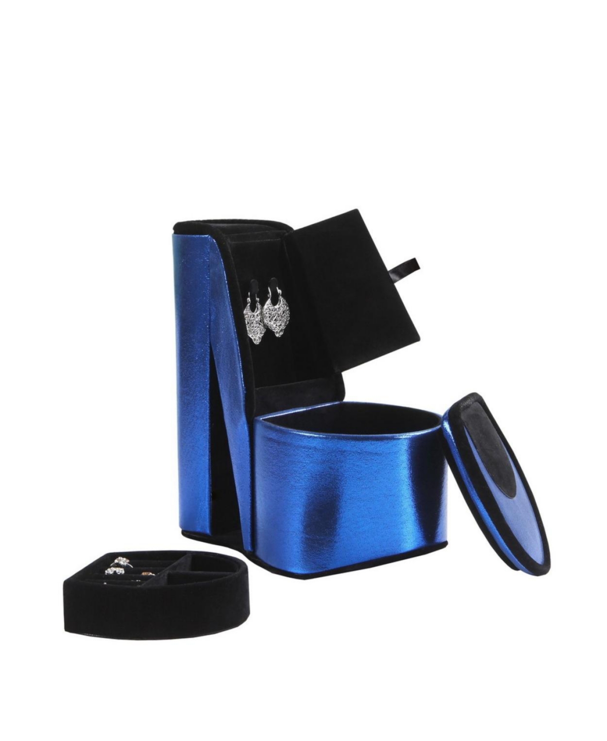 9" Tall Display Jewelry Box With Hidden Storage, High Heel Shoe Design, Blue Velvet - Blue