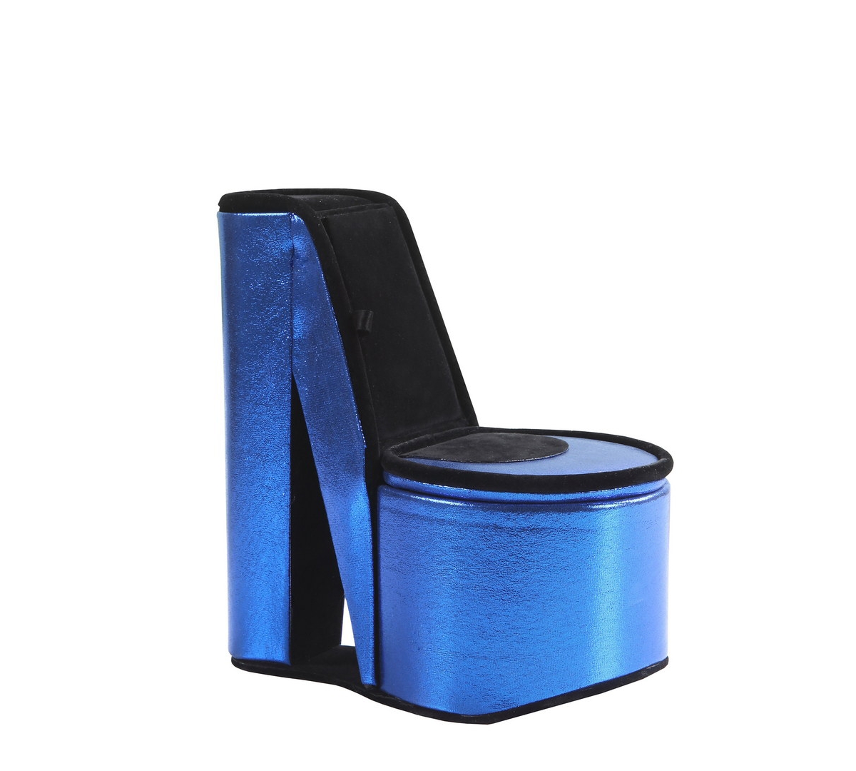 9" Tall Display Jewelry Box With Hidden Storage, High Heel Shoe Design, Blue Velvet - Blue