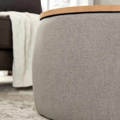 Streamdale Round Storage Ottoman, 2 In 1 Function, Work As End Table And Ottoman