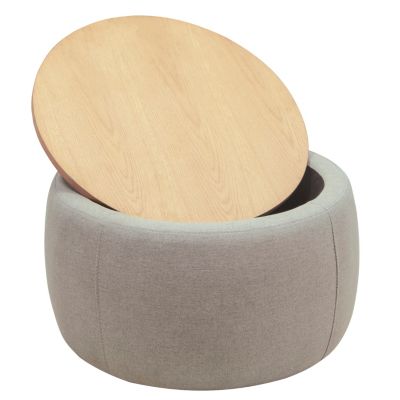 Streamdale Round Storage Ottoman, 2 In 1 Function, Work As End Table And Ottoman
