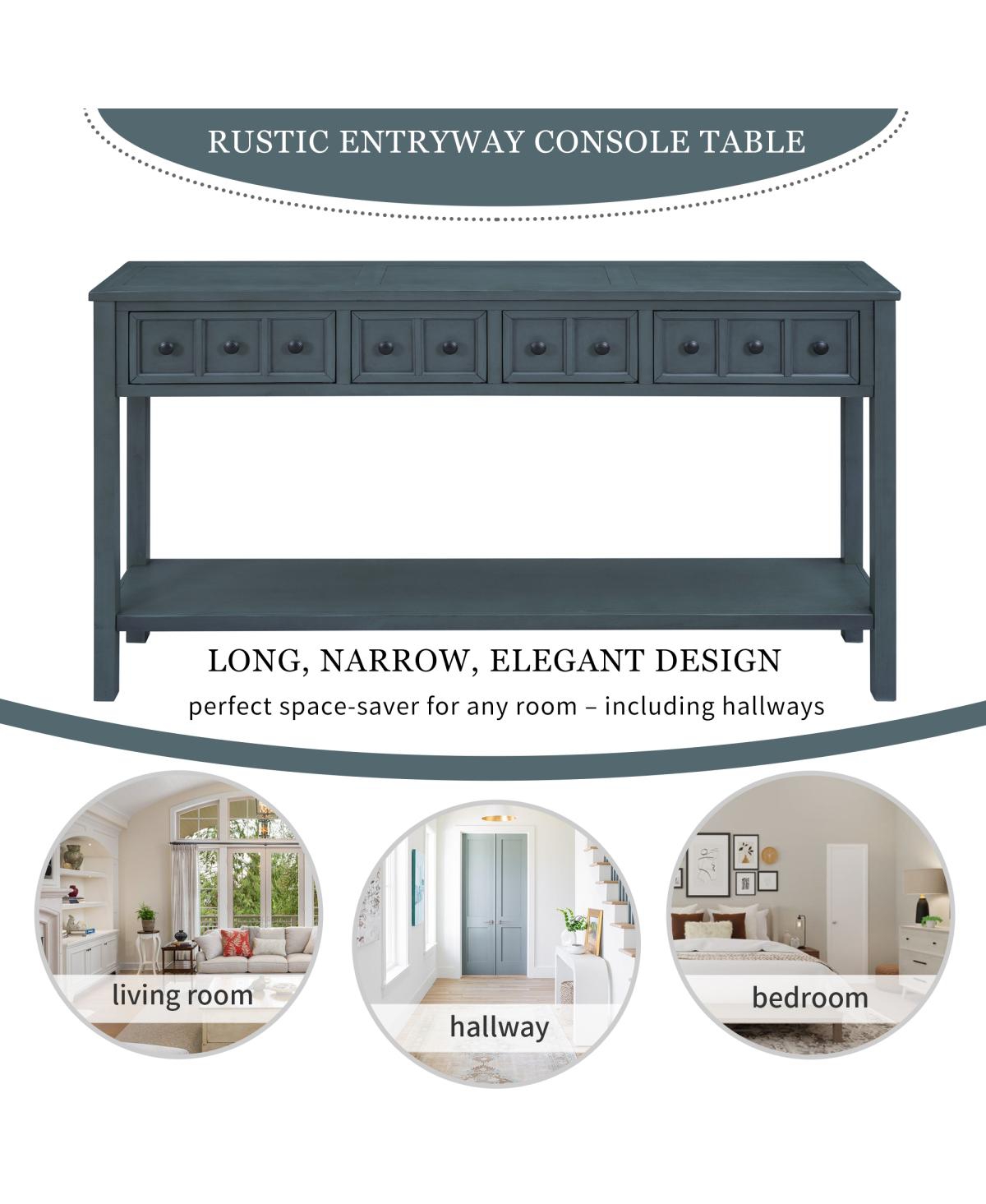 Simplie Fun Rustic Entryway Console Table, 60 Long Sofa Table With Two Different Size Drawers And Bottom