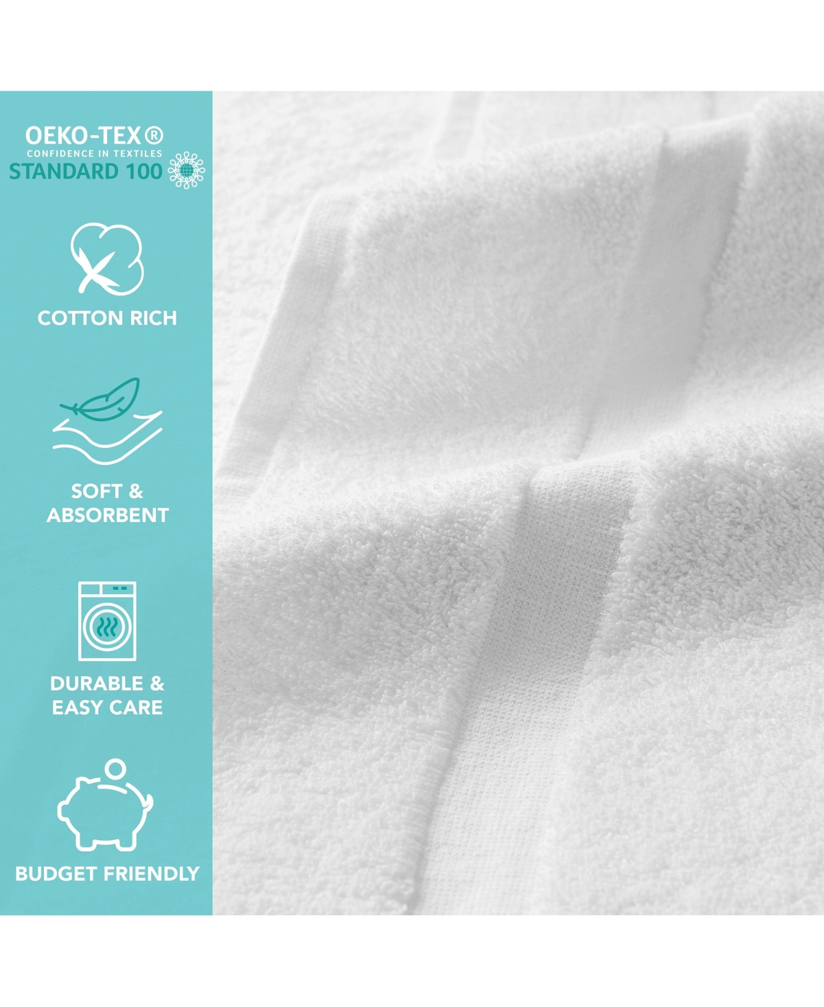 Arkwright Home Admiral Washcloths (12 Pack), 12x12 in., Cotton Poly Blend,- White