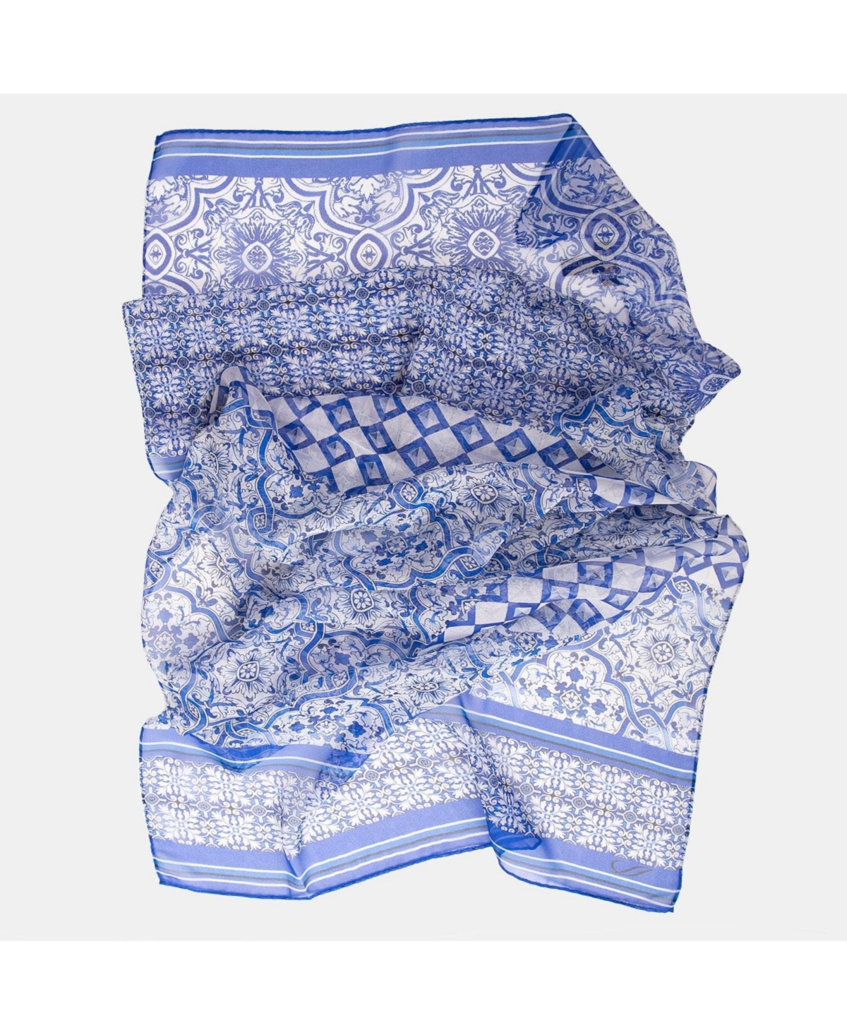 Miramar - Long Sheer Silk Scarf for Women - Blue - Blue