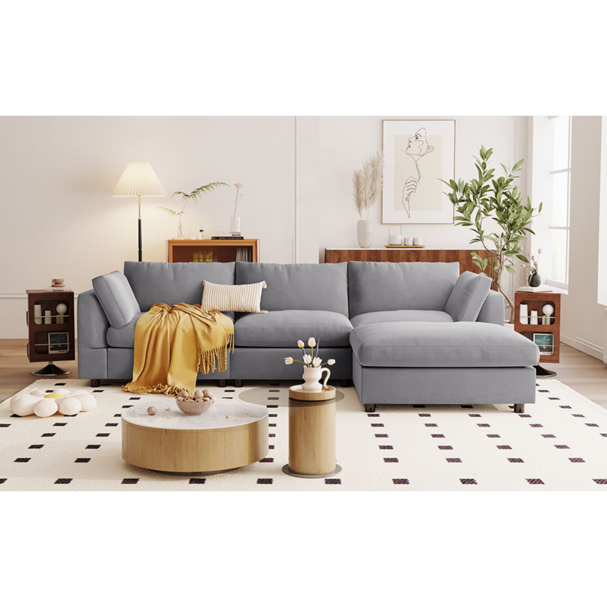 Simplie Fun Upholstery Convertible Sectional Sofa, L Shaped Couch With Reversible Chaise