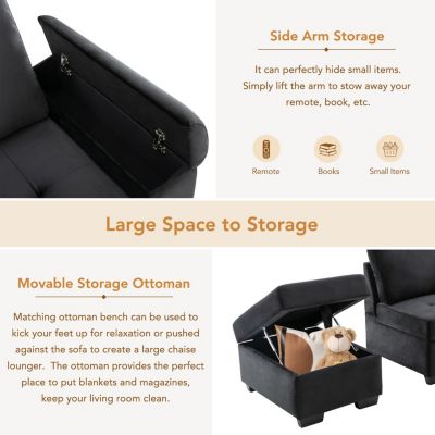 L-Shaped Sleeper Sofa with Storage Ottoman & USB Charge