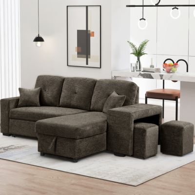 Knox Charcoal Sectional Sofa Bed with Storage Chaise