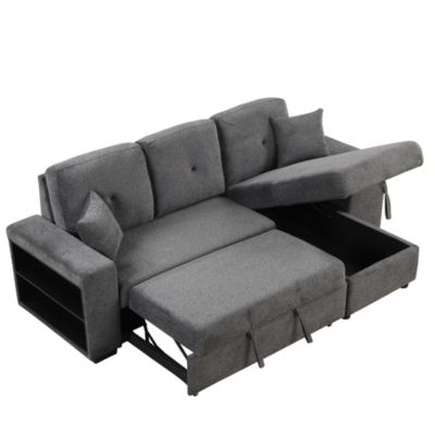 Sectional Sofa Bed with Storage Chaise and 2 Stools